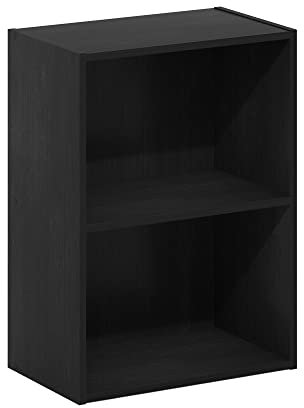 Furinno Luder 2-stufiges Bücherregal mit offenem Regal, Schwarzes Holz