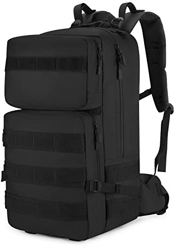HUNTVP 55L Taktisch Rucksack Militärisch Wanderrucksack MOLLE Trekkingrucksack Wasserdicht Bundeswehr Bergsteigertasche XXL Military Armee Backpack Große Kapazität, Schwarz