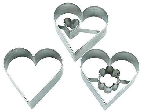 BekkiB 7791-3er Ausstecher-Set Herz - Ausstechformen Herz und 2 Linzer Ausstecher Herz mit Blume & kleinem Innenherz - Plätzchen für Hochzeit uvm.