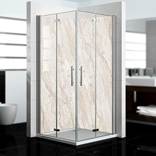 Dedeco 2x Premium Bad Duschrückwand mit Motiv: Marmor V9, 80x200cm, wasserfest, hochwertig fugenlose Wandverkleidung aus 3mm-Alu-Verbundplatte, Fliesenersatz ohne Bohren, Made in Germany