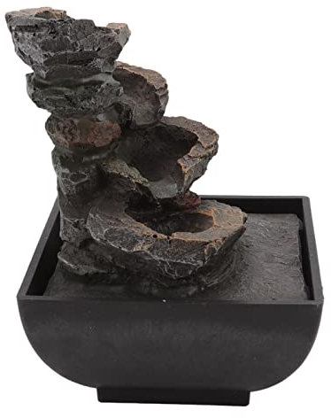 Mini-Tischbrunnen, 4-stufiger Wasserfall-Brunnen für Den Innenbereich, Farbige LED-Leuchten, Schreibtisch-Wasserbrunnen für Heimbüro-Dekoration(#1)