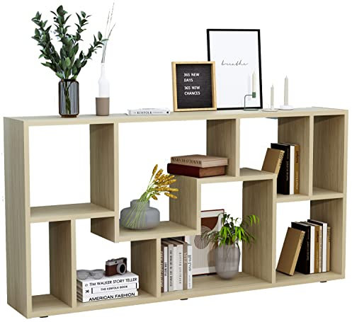 VCM Wooden Floor Standing Bookcase Media Shelf Storage Room Divider Decorative Shelf Lanisa L Wooden Floor Standing Bookcase Media Shelf Storage Room Divider Decorative Shelf Lanisa L Honey oak