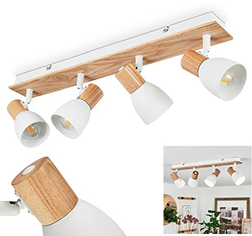 HOFSTEIN Deckenleuchte Kouek, verstellbare Deckenlampe aus Metall/Holz in Weiß/Naturfarben, moderne Leuchte im Boho/skandinavischen Design, 4 x E14, Esszimmmer, Schlafzimmer, Wohnzimmer, Küche