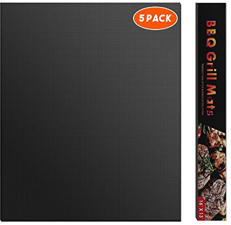 LADOKEE Wiederverwendbar Grillmatte 40 x 33cm | Antihaft Teflon Backmatte bis zu 260 Grad | Dauerbackfolie BBQ | PFOA-FREI Grillmatte für Gasgrill und Holzkohle zur Grillplatte