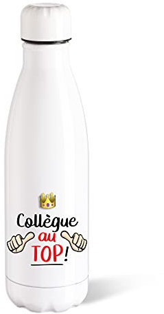 Bouteille d’eau Isotherme 500ml Acier Collègue Top Gourde Réutilisable Ecologique Maintien Chaud/Froid 12h. Idée Cadeau Original Humour Homme Femme Retraite Mutation Sport Bureau Anniversaire Noël