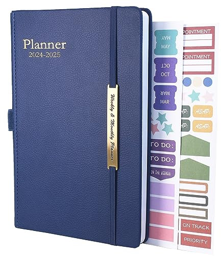 Earning Power Terminplaner 2024-2025 - 18 Monate Terminplaner von Januar 2024 bis Mitte Jun.2025, A5 Wochenansicht, Wochen- & Monatsplaner mit Ledereinband, Stiftschlaufe, Innentasche (Blau)