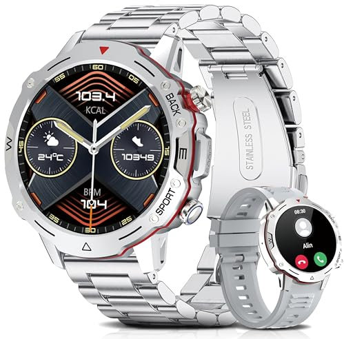RollsTimi Smartwatch Herren mit Telefonfunktion, 1,4 AMOLED Touchscreen Uhren Fitness Tracker,123+Sportmodi Aktivitätstracker,IP67 Wasserdicht,Fitnessuhr mit Blutdruckmessung für Android iOS.