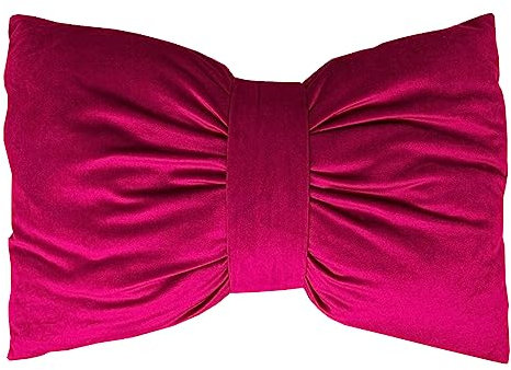 SaRani Cuscino Velluto Fiocco Tinta Unita 50x40 cm Divano Arredo Casa (Fucsia)