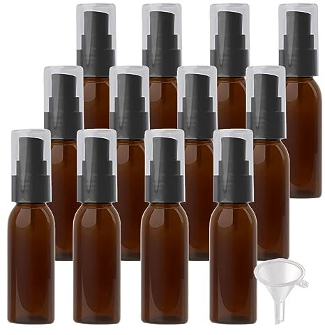 ZEOABSY 12 Piezas 30 ml Marrón Botella de loción Con Bomba de loción Negro, 30ml Loción Crema Dispensador de botellas para esencias Champú Sueros Envase de botella Cosmética, Gel Crema