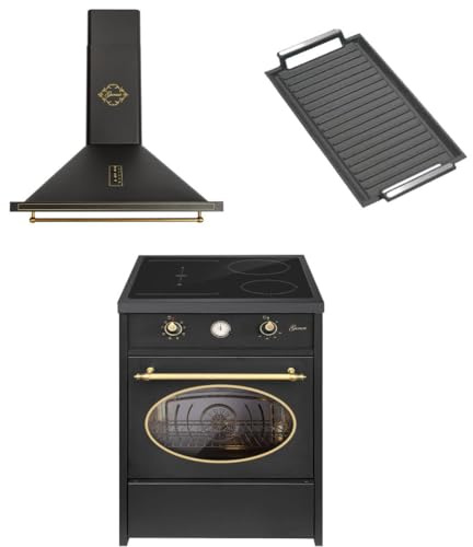 GURARI Induktions-Standherd GCH E 612 BL r+GCH 975 Bl 6 +Grillplatte, Retro Induktions Standherd 60 cm+Dunstabzugshaube 60cm