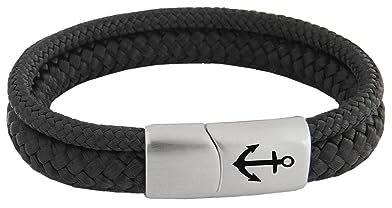 Original Segeltau Armband Tidewisp | Unisex | Edelstahl Sicherheits-Magnetverschluss | Anker Gravur | Surfer Armbänder | Paracord | 8 mm Durchmesser | Handmade | (20.00, Black-Trevor)