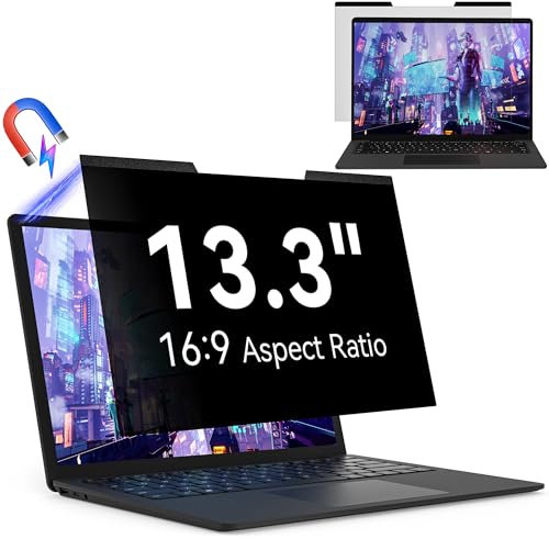 Magnetic 13.3 Inch Laptop Privacy Screen for 16:9 Computer Monitor, Removable Anti Glare Blue Light Filter Protector, 13 In Privacy Shield Compatible with Lenovo Hp Dell Acer Asus Thinkpad Envy Xps
