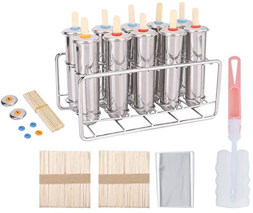 Moule à Glace Inox, 10 Pcs Popsicle Mold, Moule à Crème Glacée Réutilisables, Tête Ronde Avec Couvercle Sécurisé Et Support De Bâton, pour une fête en intérieur ou en extérieur