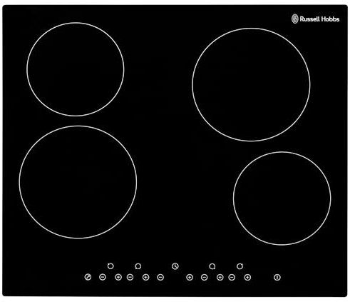 Russell Hobbs Electric Hob 59 cm Ceramic Cooktop with 4 Cooking Zones, Pan Sensor, Touch Control & Easy Clean, Safety Cut Off, Integrated Timer & Boost Function, RH60EH412B, 2 Year Guarantee