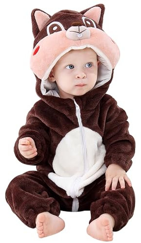 HAHASHOW Unisexo Mono De Bebé Recién Nacido Franela Encapuchada Mameluco Niños Meses Animal Hallowen Partidos Fraces Ardilla Marrón 80