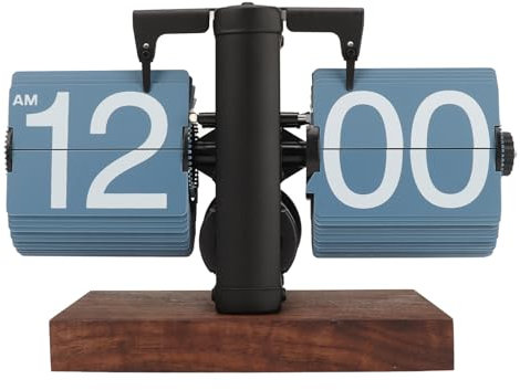 Flip-Schreibtischuhr, Digitale Retro-Uhr mit Automatischem Drehrohr, Batteriebetriebene Mechanische Schmelzuhr für die Dekoration von Zuhause, Zimmer, Büro (Blue)