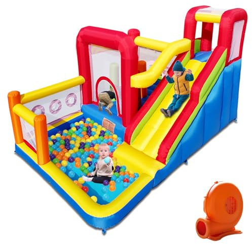 Baralir Castillo Hinchable para tobogán – diversión Segura con soplador, tobogán y Pared de Escalada, Interior y Exterior
