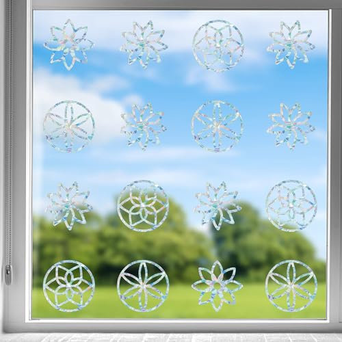 GORGECRAFT 16Stk Mandala-Fensteraufkleber Blume des Lebens Fensteraufkleber Anti-Kollisions-Fensteraufkleber Regenbogen-Fensteraufkleber Sonnenfänger-Aufkleber Prisma-Laserfolie Für Glasschiebetüren