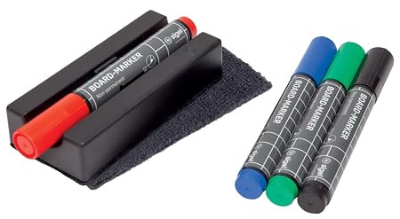 SIGEL BA151 Board-Eraser, Tafellöscher magnetisch, 13x6 cm, Set mit 4 Board-Markern, für Whiteboards und Glas-Magnettafeln