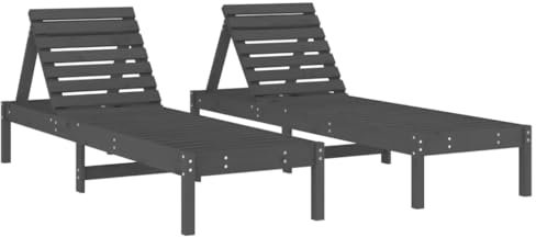 vidaXL Tumbonas 2 uds, Sillones con Respaldos Ajustables, Tumbonas de Listones, Asientos para Piscina Jardín Patio, Madera Maciza de Pino Gris