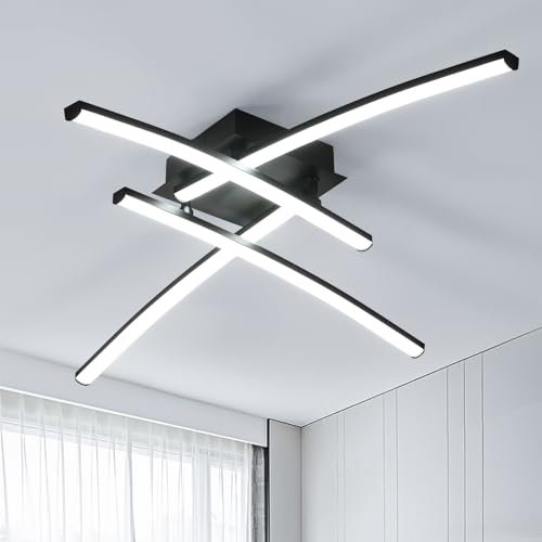Goeco LED Deckenleuchte 34W, 3800LM Modern Deckenlampe Schwarz mit 4 Lichtleisten, 6500K Kaltes weißes Licht LED Lampen Deckenbeleuchtung für Wohnzimmer Schlafzimmer Büro