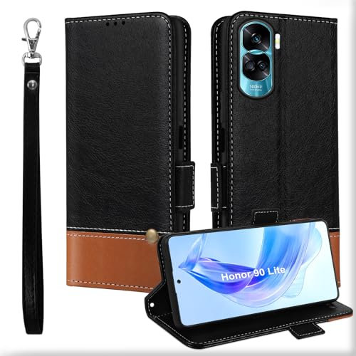 Coque pour Honor 90 Lite,Cuir Clapet Magnétique Portefeuille Etui,Slim TPU Bumper Rabat Housse avec Porte Cartes Pochette,Antichoc Case Cover pour Honor 90 Lite Noir