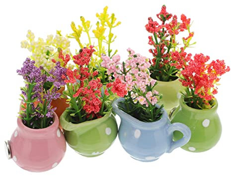 7 Pièces aimants frigo décoratifs en céramique 3D, Mini vases avec Plantes artificielles réalistes, décoration réfrigérateur et Surfaces métalliques
