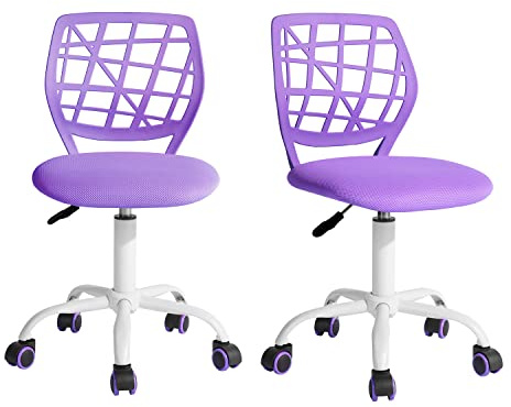 FurnitureR 2 sedie per computer moderne e regolabili, braccioli e girevoli, per ufficio, sala studio, sedia da lavoro, viola, metallo, viola, 38,5 x 40 x 75 x 87 cm