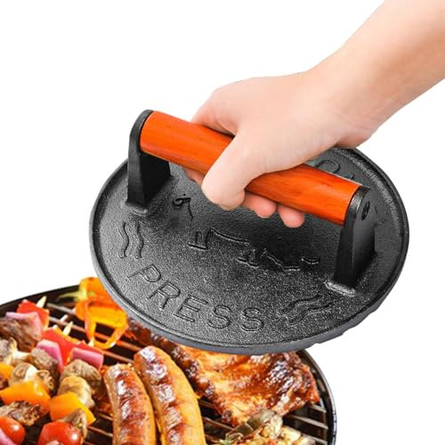 Grillfleischpresse, Burgerpresse | Manuelle Kartoffelpresse aus Gusseisen für Burger und | Robuste Fleischpresse für BBQ mit ergonomischem Griff für Bart