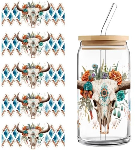 LICHENGTAI UV DTF Transfer Sticker für Glas Becher, 5 Blätter Tasse Wickeln Übertragungs Aufklebern Wasserfeste Cup Wrap Rub On Transfers Sticker für Glas Kaffeetasse Blumentöpfe Kühlschränke Dekor