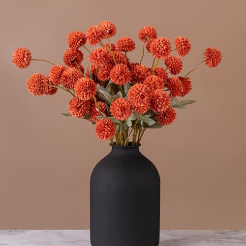 FairDeco 10 flores de crisantemo de imitación Kiku, pequeñas flores de crisantemo, flores de seda para otoño, decoración del hogar, arreglos florales, centro de mesa, color naranja quemado