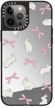 CASETiFY Mirror iPhone 12 Pro Max Hülle [Reflektierend/1,52 m Fallschutz/Kompatibel mit Magsafe] – Kaninchenband – Silber auf Schwarz