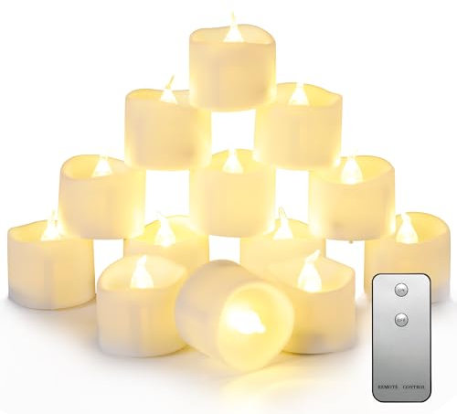 Auemaniliy LED Teelicht, Fernbedienung Teelicht, elektrisch blinkende batteriebetriebene LED-Kerze 3,2 x 3,6 cm für Hochzeitsfeier Halloween Weihnachten Home Decor 12 Stück