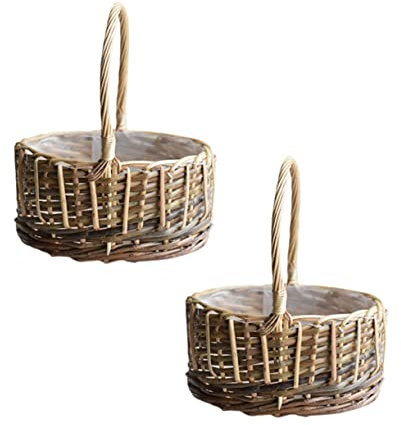 Garneck 2 Stück Handgefertigter Rattankorb Blumenkorbgriff Rustikales Multifunktionale Aufbewahrung