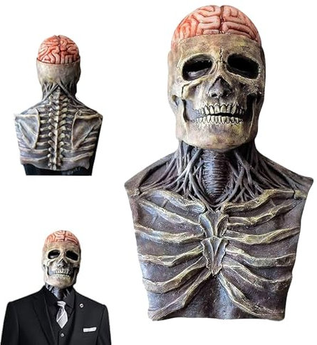 Ajuanbazha Maschere Halloween Adulti, 3D Realistico Full Maschere Horror, Cranio Inquietante Maschera Teschio Halloween, Maschera da Scheletro in Lattice Naturale per Cosplay, Halloween Feste