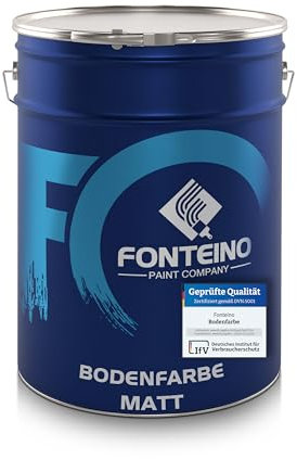Fonteino Bodenfarbe Seidenmatt Betonfarbe Fußbodenfarbe Estrichfarbe I Hoch deckend, Wasserbasiert, Geruchsarm I Weiß ähnl. RAL9010 I 5L