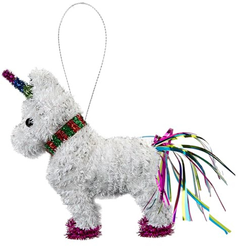VFM e-Store - Christmas Decoration Tinsel Unicorn X 1 Stocking Filler Xmas Present Celebration Festive Winter Ornaments - 15cm X 15cm White Unicorn 15cm