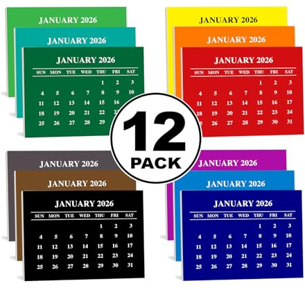 2026 Scrapbook Calendar Minis (12-Pack), Tear off Refill Pads for Scrapbooking, Crafts, Manual Projects, 2.25 x 3 Inches for Friends and Family (Multi Colors)