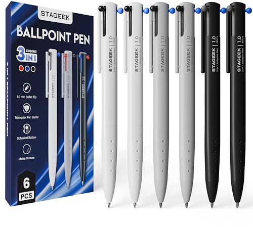 STAGEEK 6 Stück multicolor pen, 3 Farben Mehrfarbiger Stift, 1,0 mm Mittlere Spitze, Weich Schreibende, Bunte Druckstifte für Büro, Schulbedarf, Notizen und Studenten Krankenschwestern