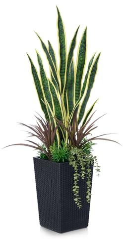 VeriNatural Artificial Snake Plant 120cm Large Faux Indoor Fake Tree - Decorative Sansevieria with UV Resistant Leaves & Black Woven Pot - Tall Artificial Plants for Outdoor Home Décor Office, VN150