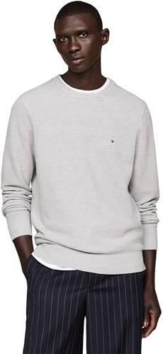 Tommy Hilfiger Men’s Regular Fit Essential Structure Crew Neck Jumper, Grey (Light Grey Heather), 3XL