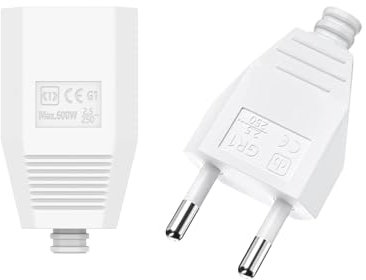 Flachstecker-Set mit Eurostecker & Verlängerungskabel – Flachsteckdose Stromstecker (220V, 2.5A), steckdose flach Weiß- Netzstecker Für Einbau oder Austausch