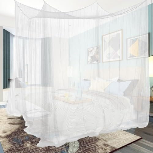 Weißes Moskitonetz für Kingsize-Bett, 4 Eckpfosten, Hängendes Baldachin über dem Bett für Insektenschutz, Moskitonetz für Doppelbett im Freien oder drinnen, Schlafzimmer, Reisen(190× 210× 240 cm)