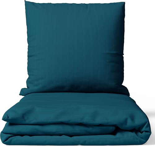 Leonado Vicenti Satin Bettwäsche 200x220 cm Petrol | 100% Baumwolle Damast | 4-Jahreszeiten Set mit Kissenbezug 80x80 cm | Premium Qualität | Weich & Hautfreundlich | Mit Reißverschluss