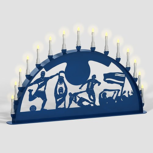 Außenschwibbogen Schwibbogen Lichterbogen 15 flammig/Metall - Motiv: Fußball (RAL 5002 ultramarinblau blau, 1,2 Meter)