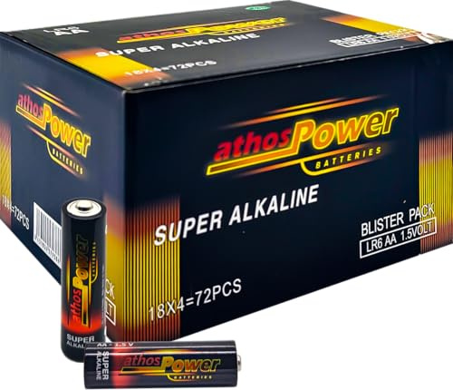 Confezione da 72 batterie alcaline AA 1,5 V LR6 | Alta durata e potenza | 18 blister da 4 pezzi | per telecomandi, giocattoli, torce elettriche, fotocamere e altro | energia stabile e sicura senza