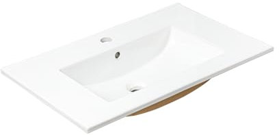 NUESTRA VIDA Lavabo Encastrado 70, Lavamanos Rectangular, Blanco Brillo Fabricado en Porcelana, Compatible con Mueble de Baño 71×46×16 cm (Sin Mueble de Baño)