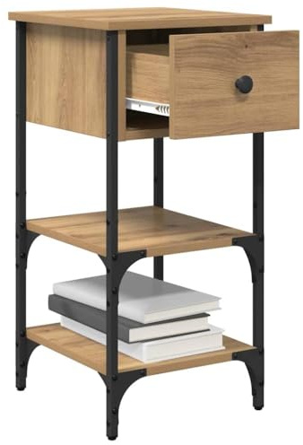 vidaXL Nachttisch mit Schubladen Braun 33,5 x 36 x 70 cm Holzwerkstoff, EIN rustikaler, rechteckiger Nachttisch, kompakt mit Stauraum, modern aus recyceltem Holz und Metallrahmen