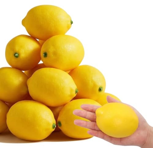 Esshogo 10 Stück Künstliche Zitronen, lebensechte Simulation gelbe Zitrone | Lemon Fake Fruit Realistische, Kunststoff Gelbe Zitronen Deko, Gefälschte Zitronendeko Artificial, Kunstfrucht