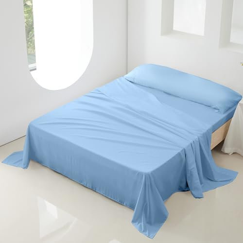 Sábanas 135x190 - Juego de Sábanas 3 Piezas - 100% Microfibra Suave y Transpirable - Sábana Bajera Ajustable, Encimera y Funda Almohada - Ropa de Cama Ligera (Cielo)